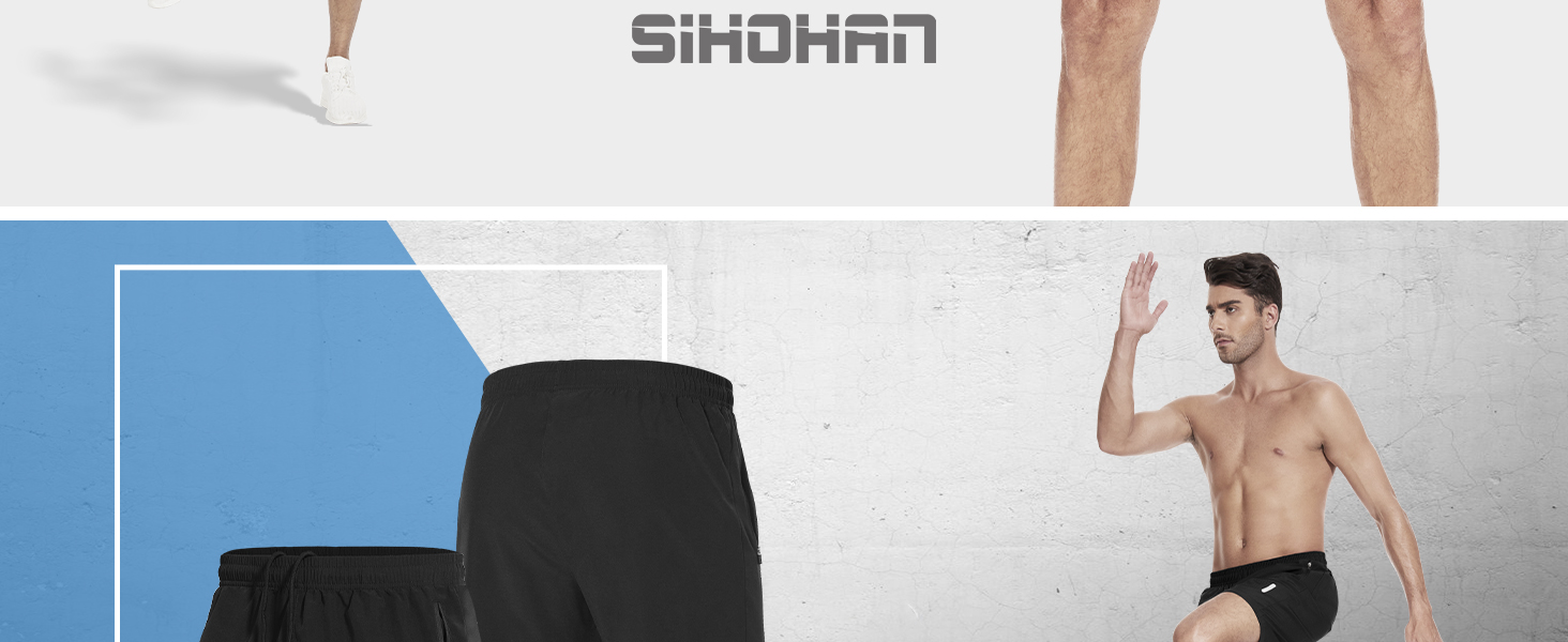 Шорти спортивні чоловічі SIHOHAN, чорні, швидковисихаючі, з кишенями на блискавці