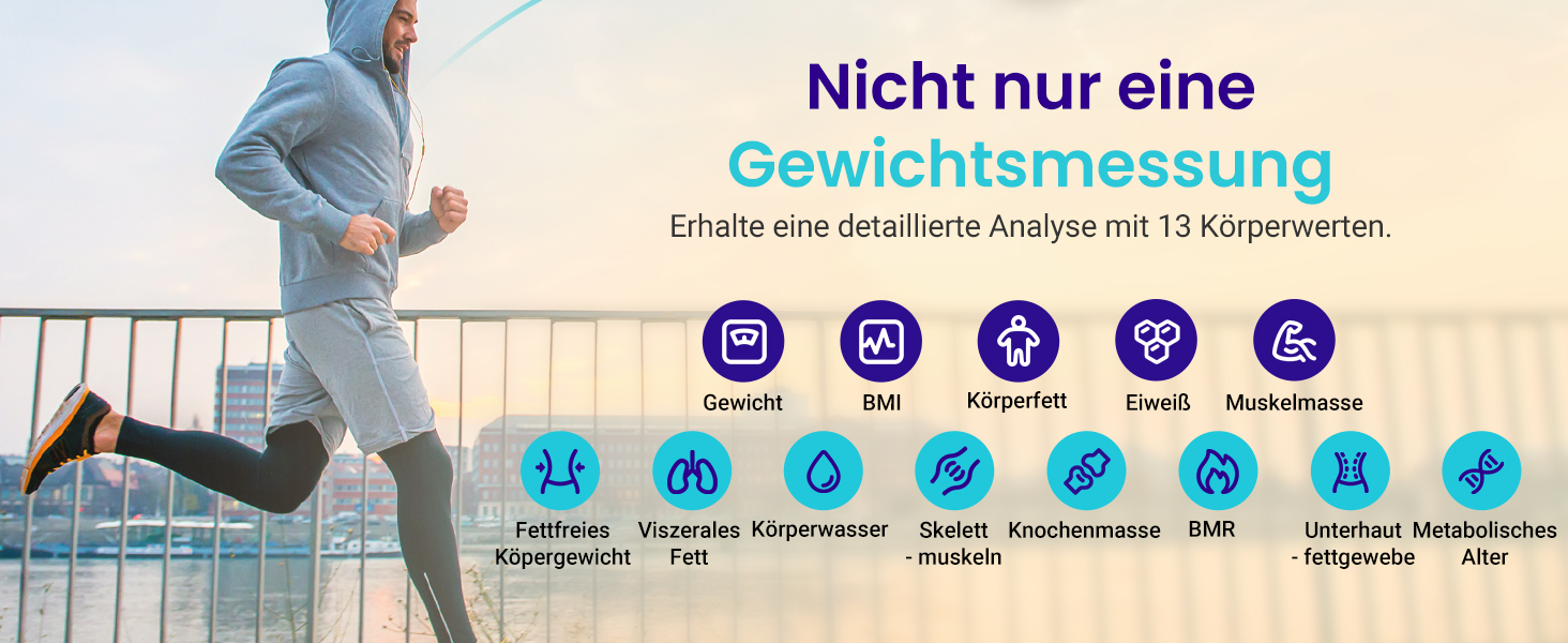 Електрична вага Etekcity для вимірювання складу тіла (180 кг, 13 показників, Bluetooth, APP)