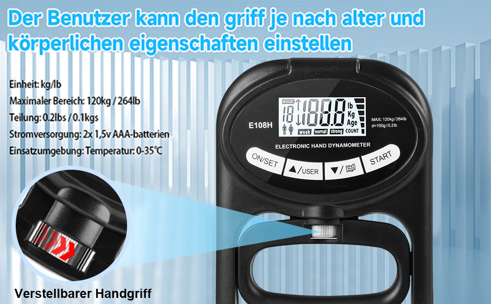 Електронний динамометр для вимірювання сили хвата, 120 кг, з USB-кабелем