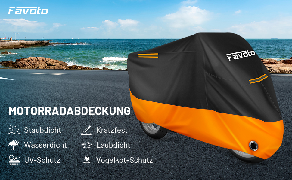 Водонепроникний чохол для мотоцикла Favoto XXL (245x105x125 см) - чорно-помаранчевий