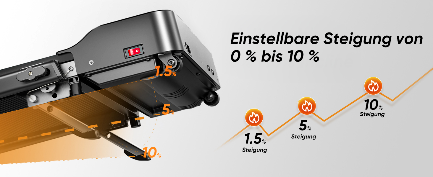 Біговий тренажер 6-в-1 для дому, складаний, з регулюванням нахилу 10% та ручками. Макс. вага 135 кг, LED-дисплей, пульт ДУ та додаток. Без встановлення (Чорний/Помаранчевий)