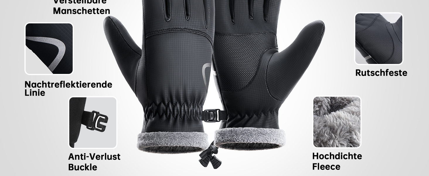 Рукавички PULIOU для чоловіків та жінок, зимові термо-рукавички для велосипеда, тепла зимова модель, вітронепроникні, з підтримкою сенсорного екрану, спортивні рукавички для бігу, їзди на велосипеді, альпінізму, чорного кольору