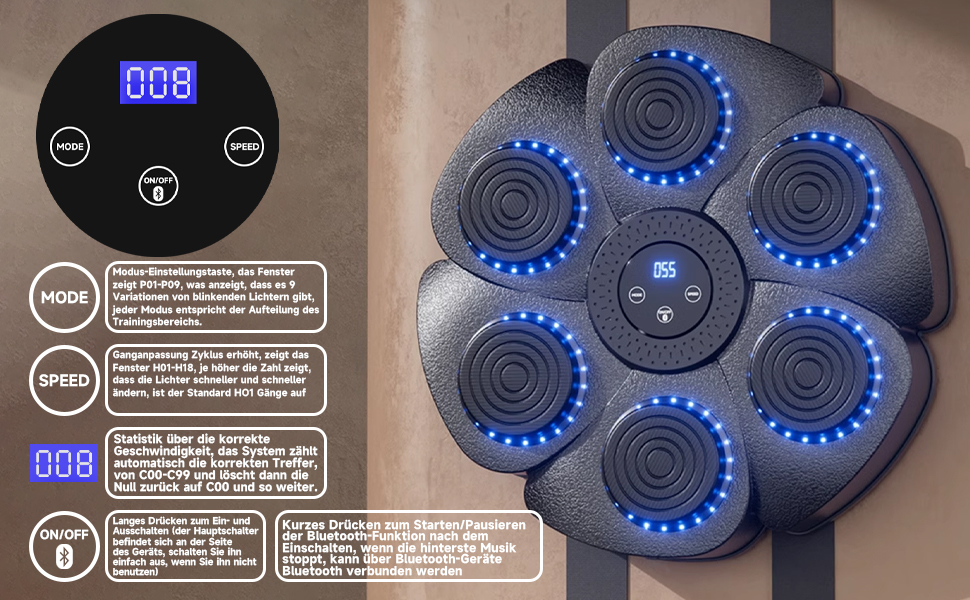 Музична боксмашина LILOOVKE зі Smart Bluetooth, LED-дисплеєм та рукавичками для боксу. Ідеальна для дому та фітнес-залу. Підходить для дорослих та дітей.