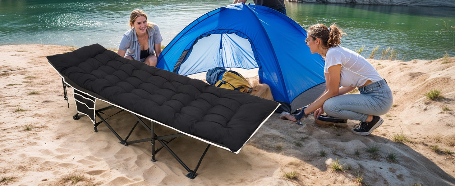 Ліжко-розкладачка Warmiehomy XXL з матрацом для дорослих, гостьове ліжко, широке, міцне, для кемпінгу, відпочинку, офісу, саду, сіре, з матрацом