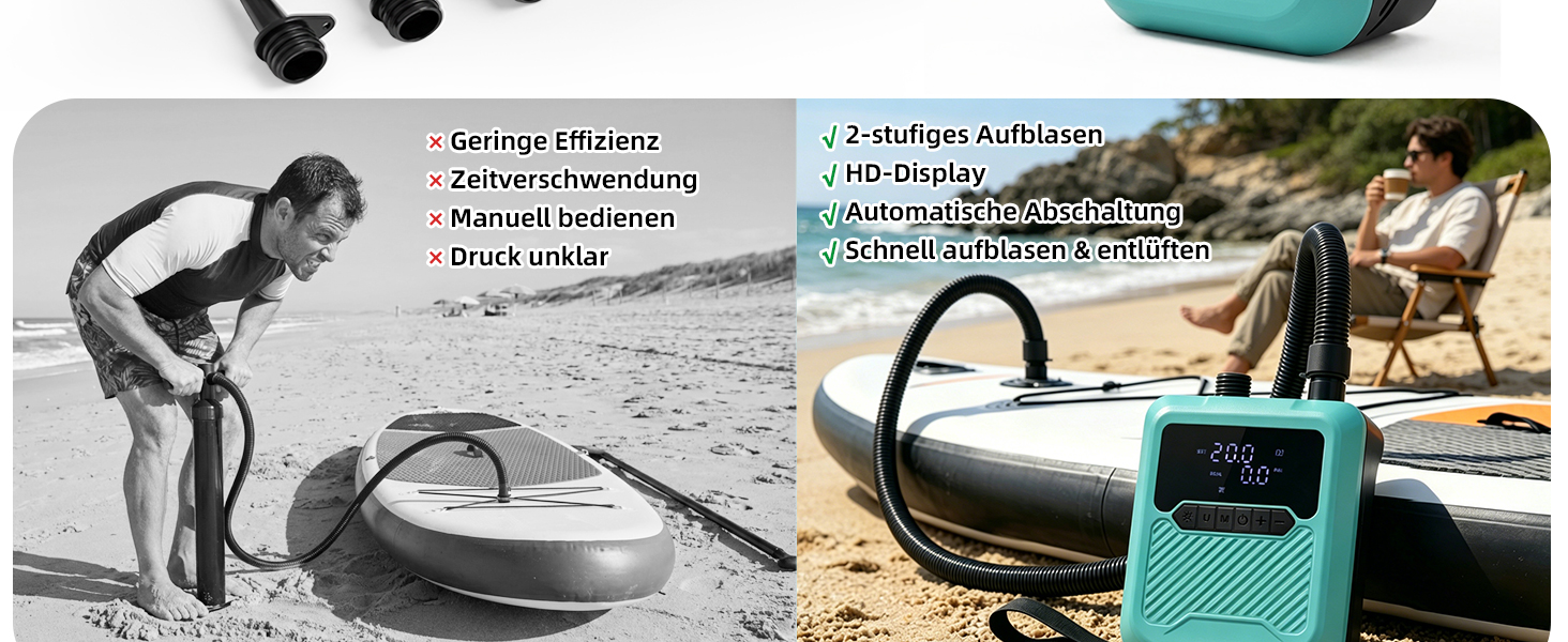 Насос електричний для SUP дошки 20PSI, 12V, автомобільний, подвійного дії, для накачування та здування SUP, каяків, надувних матраців