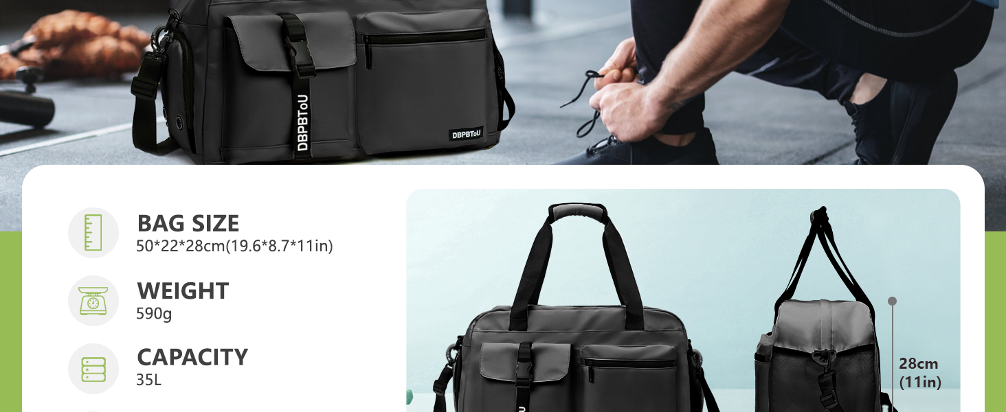 Спортивна сумка для фітнесу та подорожей з відділенням для взуття та вологих речей, водонепроникна сумка-вікендер для залу, плавання та сауни (Сіра)