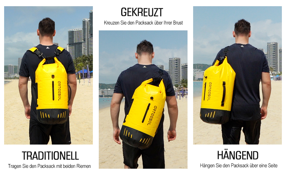 Чорний рюкзак Blackace Arteesol водовідштовхуючий, Dry Bag 20L, 40L, 45L - для каякінгу, кану, кемпінгу, трекінгу, походів, вітрильного спорту та інших водних видів спорту (Жовтий, 45L)