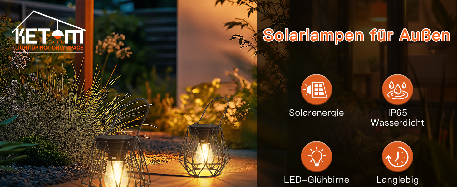 2 Сонячні ліхтарі для вулиці, підвісні, IP65, металеві, LED, для саду, патіо, кемпінгу, газону, чорні (шестикутні)