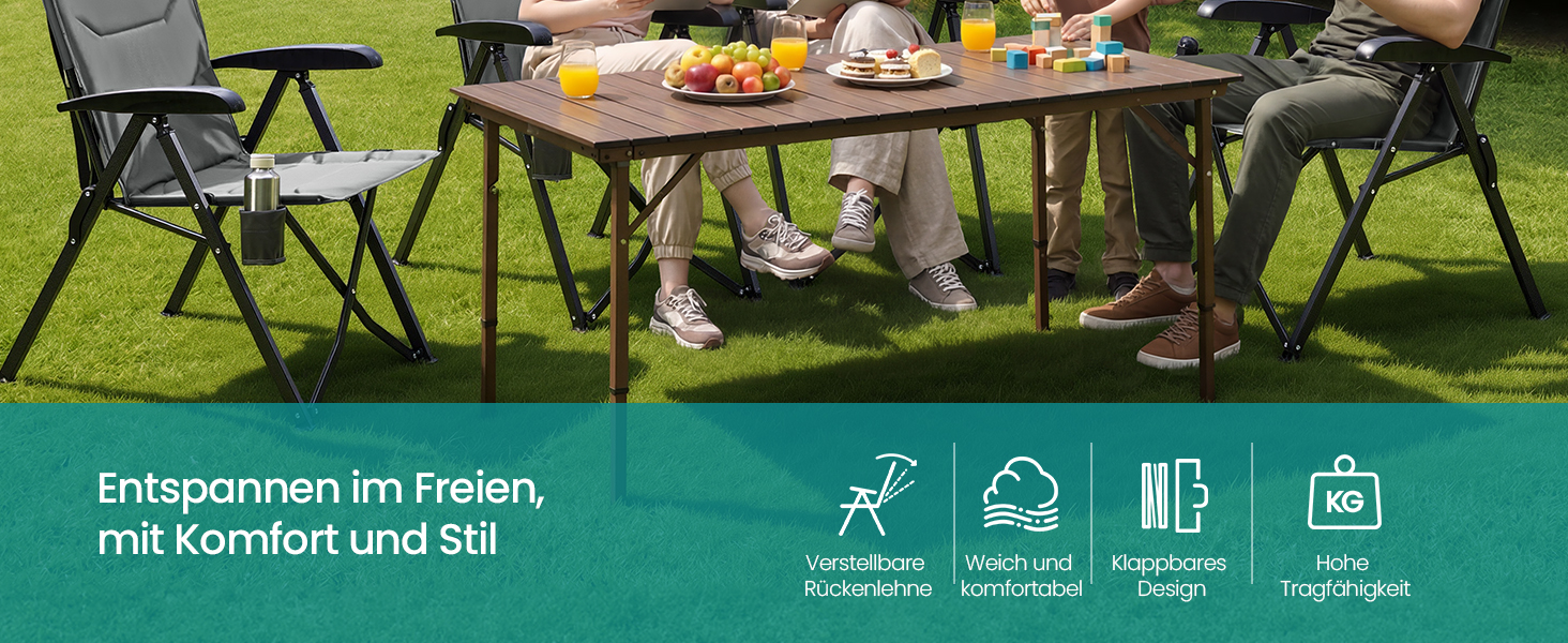 Складний туристичний стілець SONGMICS для дорослих, регульована спинка, обертається, з підстаканником, для відпочинку, кемпінгу, риболовлі, сірий