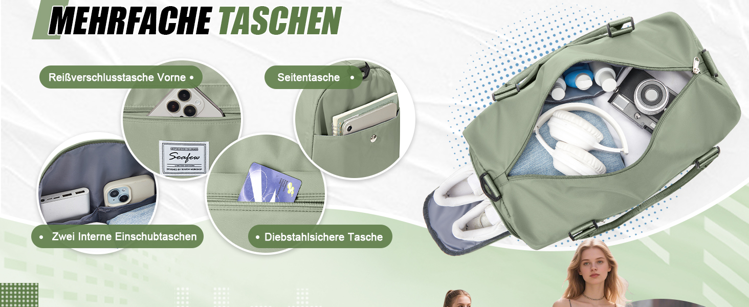 Спортивна сумка HYC00 для жінок та чоловіків, дорожня сумка-вояджер, Gym bag, сумка для плавання, йоги, тренувань, з відділенням для мокрого одягу та взуття, армійний зелений