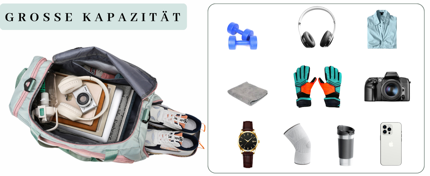 Спортивна сумка для жінок 45L з відділенням для взуття, мокрою сумкою, водонепроникна, для подорожей, спортзалу, басейну. Сумка-рюкзак для фітнесу, спорту, подорожей. Зелена/Рожева.