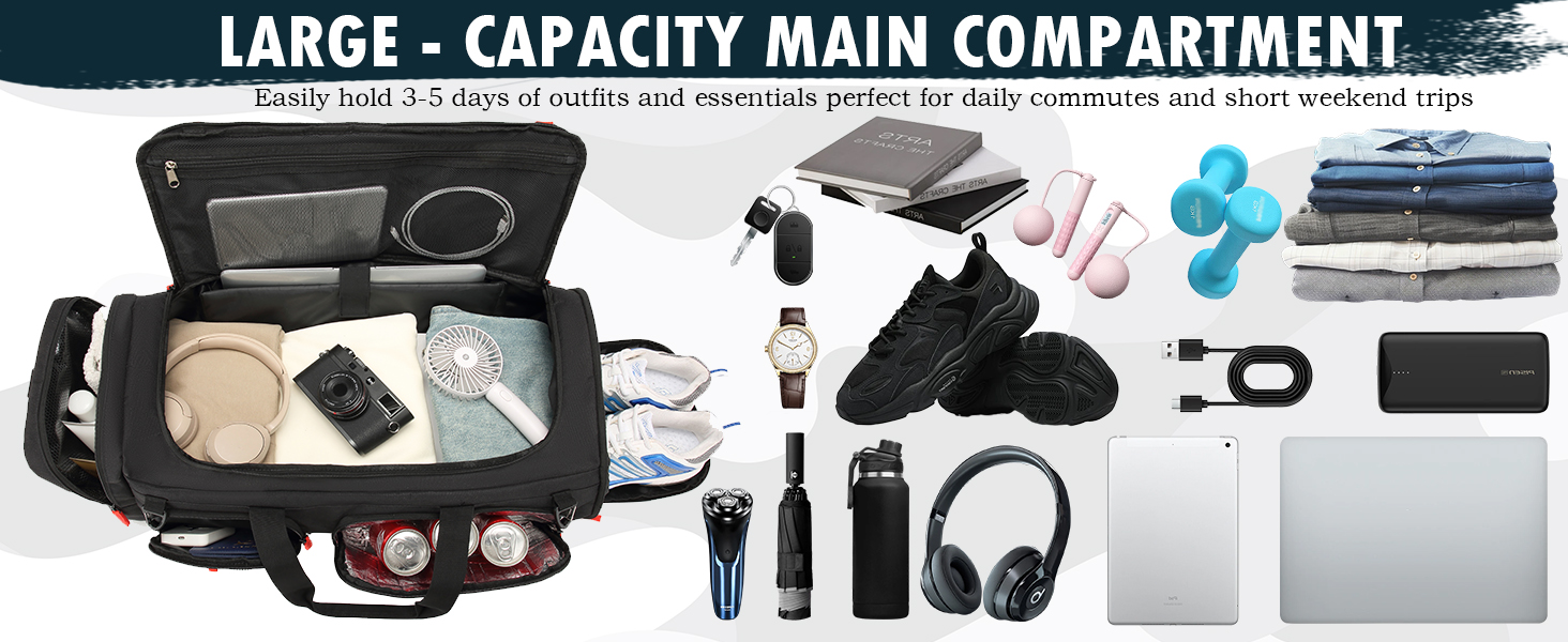 Спортивна сумка 50L для чоловіків 3-в-1 з відділенням для мокрого одягу та взуття, рюкзак, дорожня сумка, валіза ручної поклажі, для тренувань, залу, плавання, подорожей (чорний)