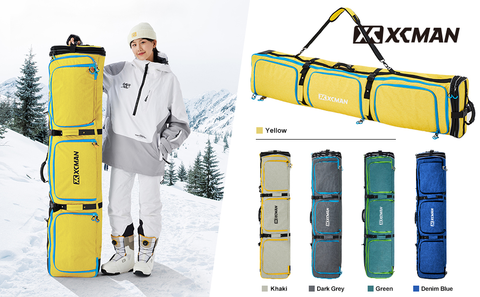 Чохол для сноуборду XCMAN, 160/190 см, міцний, для транспортування та подорожей (жовтий)