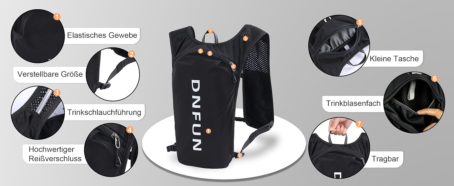 Жилет для бігу DNFUN з питною системою 1.5л, рюкзак-гідратор 5л для бігу, джоггінгу, сірий