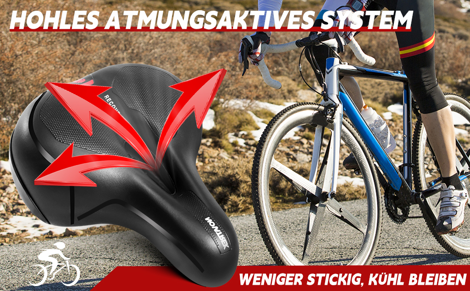 Преміум велосипедний сідло для жінок та чоловіків: комфортне, м'яке, амортизуюче, дихаюче, ергономічне, водонепроникне. Підходить для шосе, трекінгу, MTB, city bike та e-bike велосипедів.