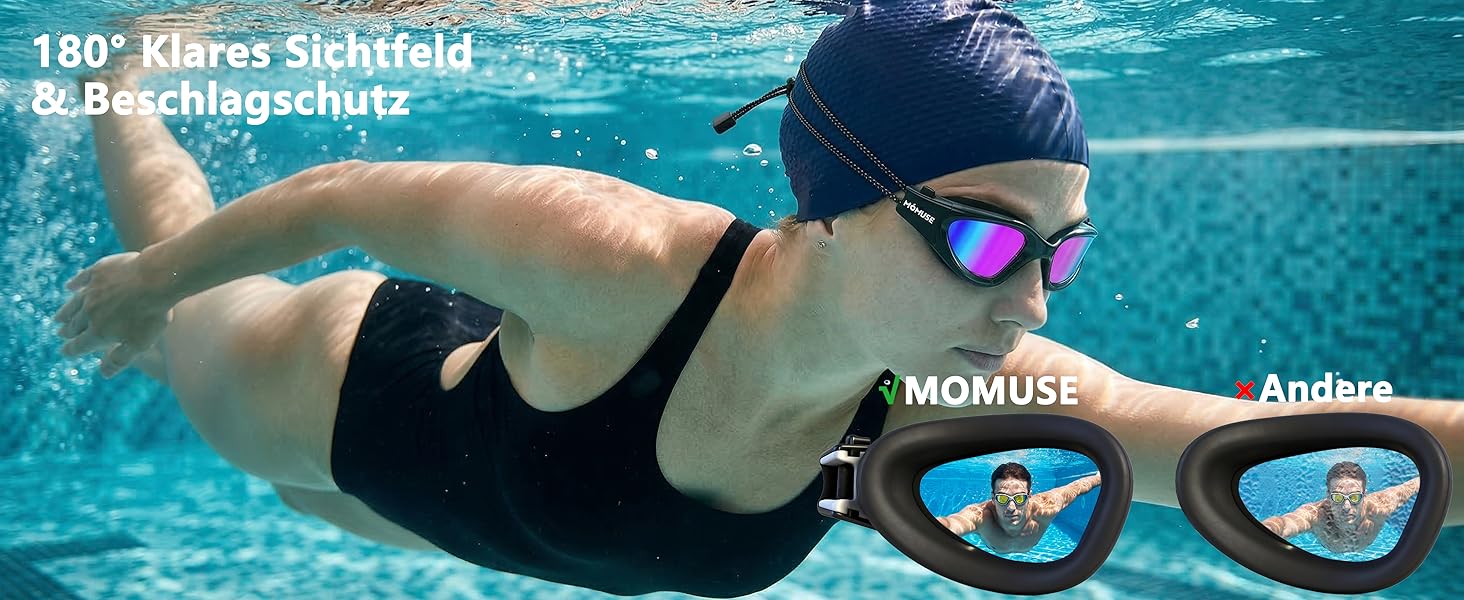 Окуляри для плавання MOMUSE дорослі, з UV-захистом, антифог, не чіпляють волосся, дзеркальні (чорно-лілові) для басейну, пляжу, тренувань
