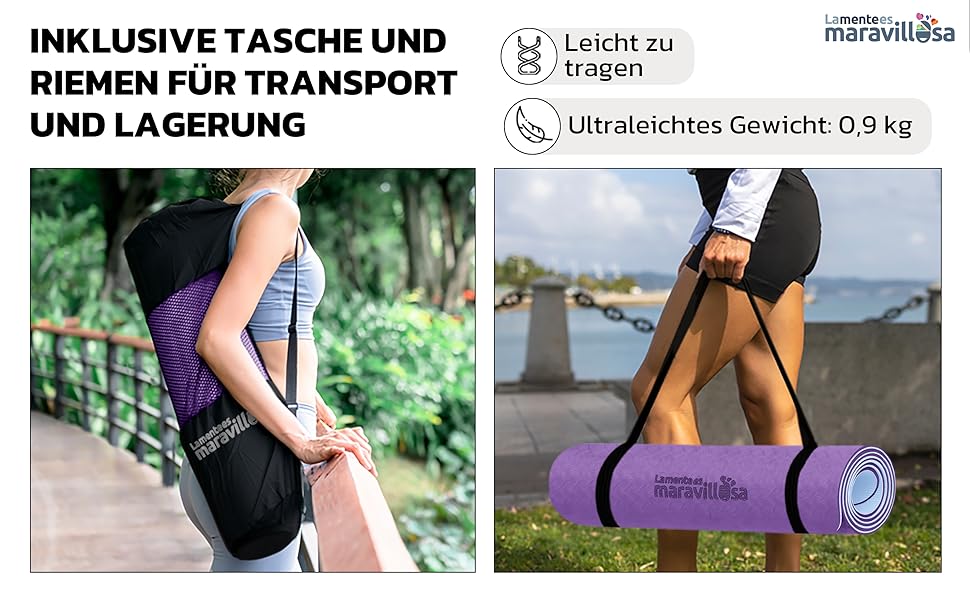 Килимок для гімнастики та йоги з неслизькою поверхнею, з чохлом та E-book, 183x61 см, Мандала фіолетовий