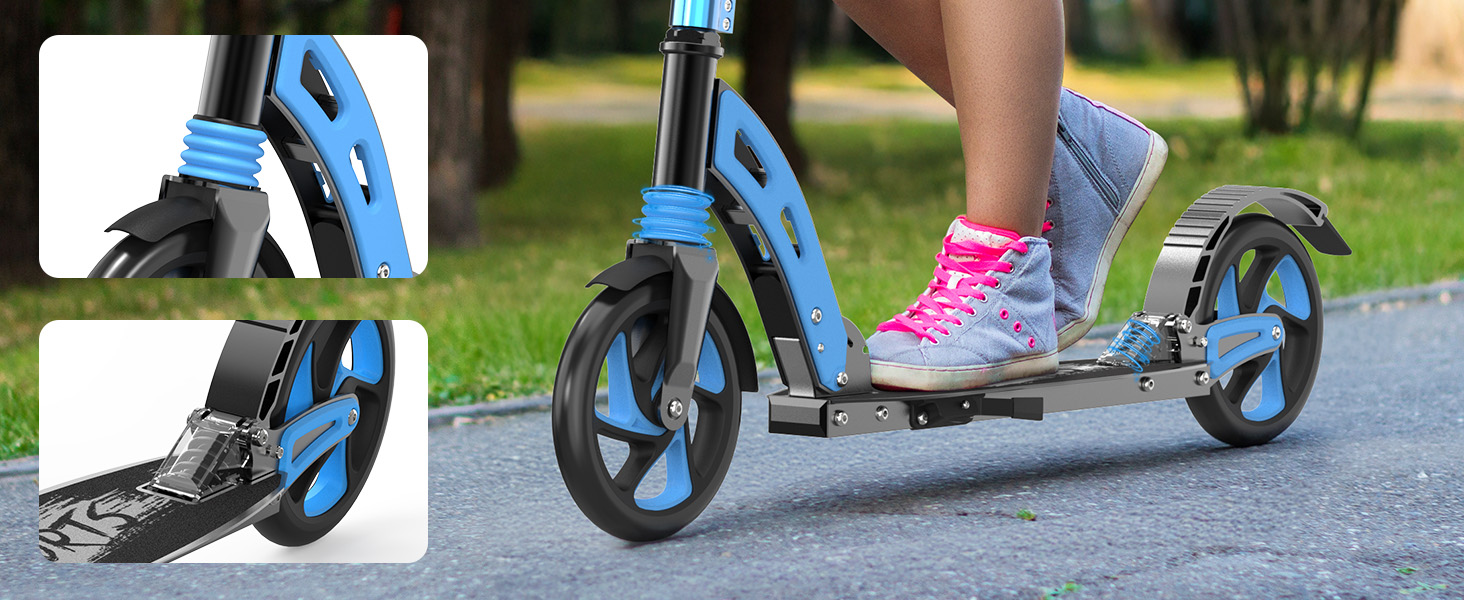 Дитячий ролер Roller Kinder з алюмінію, регульована висота, складна конструкція, подвійна підвіска, до 100 кг, синій