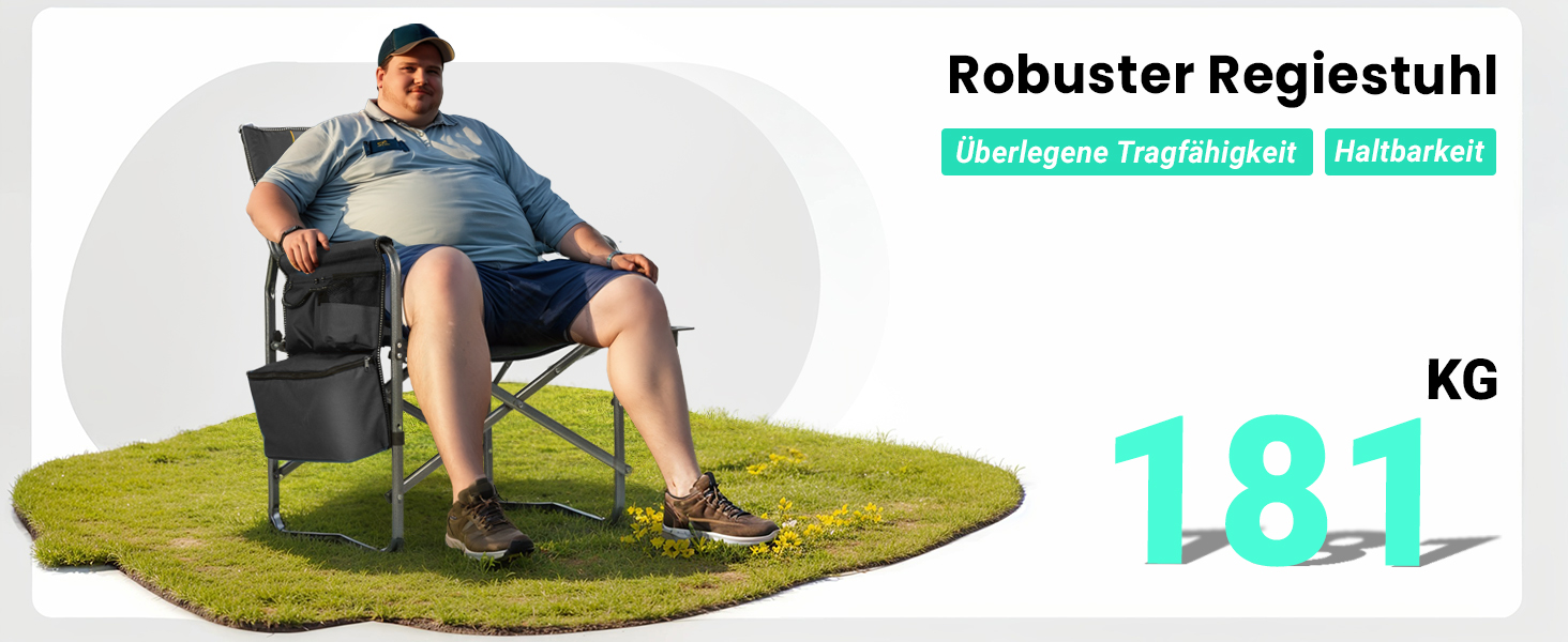 Крісло для кемпінгу OVERMONT: складне, з підспівателем та сумкою-холодильником - до 180 кг, чорне