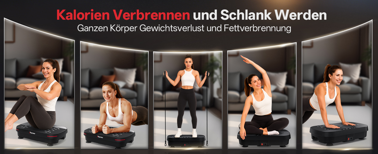 PASYOU Вібраційна платформа для тренувань всього тіла з пультом дистанційного керування та еластичним гумкою, 0-99 інтенсивність