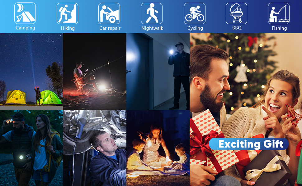 Ліхтар налобний LED WholeFire 150000 люмен, водонепроникний IP65, для кемпінгу та надзвичайних ситуацій, чорний