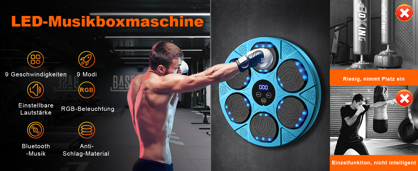 Музична боксерська машина Swetfela з Bluetooth, 9 режимів швидкості, LED-підсвічування, для дорослих та дітей, знімати стрес