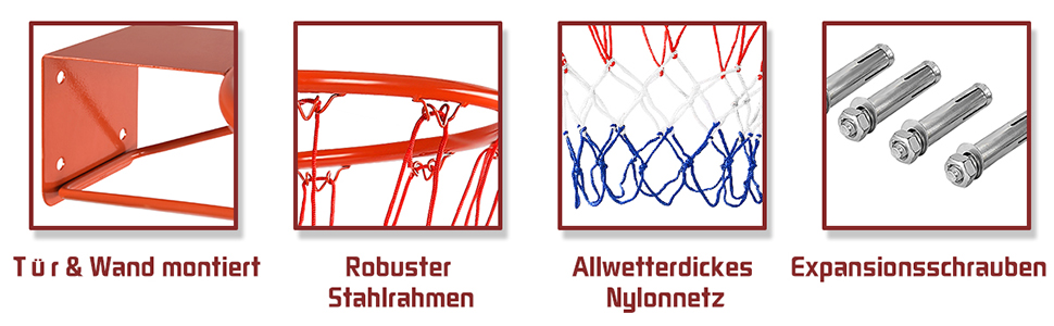 ? 45см/37см Баскетбольне кільце, баскетбольна сітка з кільцем, сітка та кронштейн, атмосферостійке баскетбольне кільце професійного розміру для настінного монтажу, для шкільних дворів та спортивних залів Ø45см Червоний