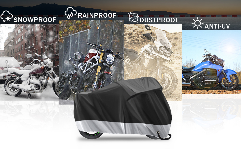 Захисний чохол для мотоцикла 210D Oxford, водовідштовхуючий, для Harley-Davidson, Honda, Suzuki, Yamaha (245 x 105 x 125 см)