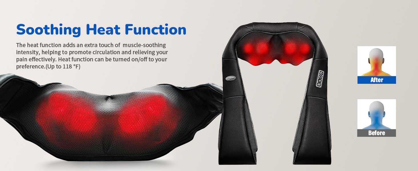 Електричний масажер для шиї з підігрівом - Shiatsu масажер для зняття болю в шиї та плечах. Ідеальний подарунок для водіїв та працівників офісу. Сірий колір
