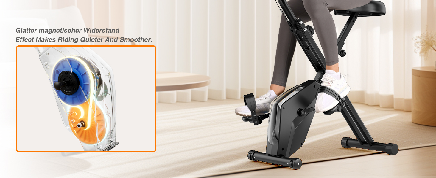 Домашній велотренажер Dskeuzeew: складаний, з магнітною системою опору 16 рівнів, з еластичним ремнем, LCD-дисплеєм, компактний