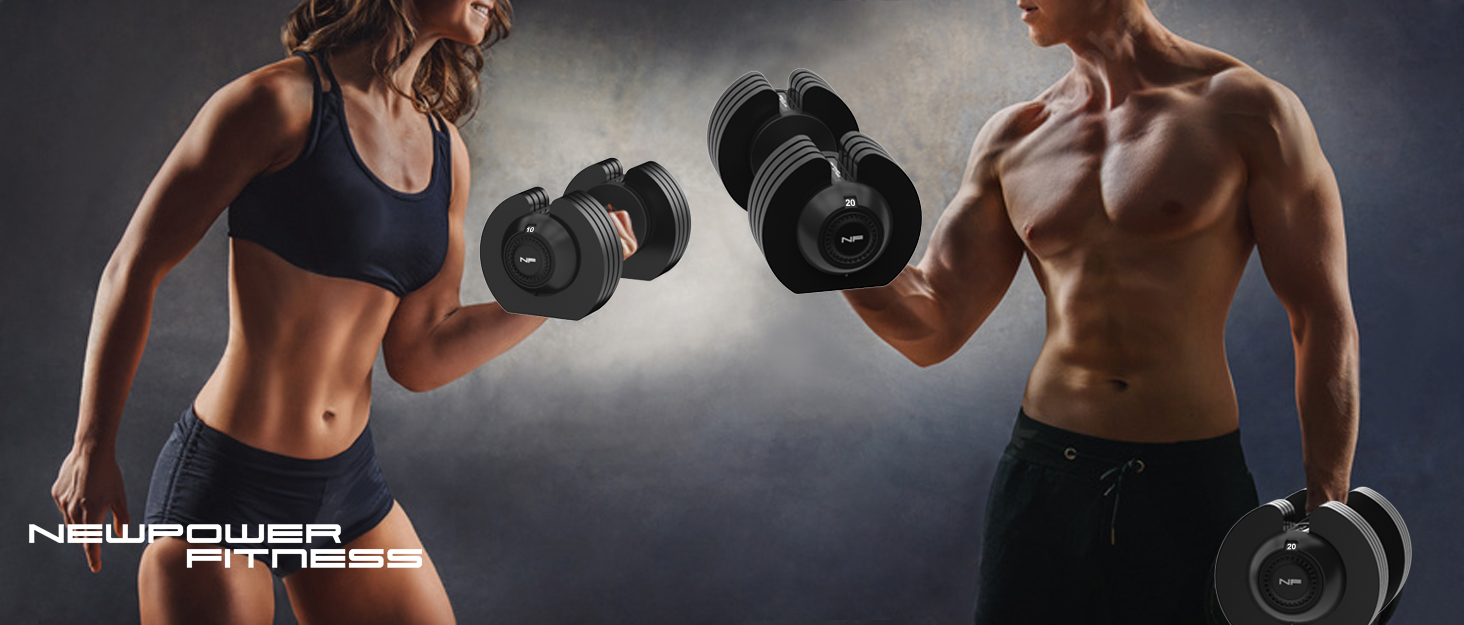 Регульовані гантелі Newpower Fitness 20 кг, 5 рівнів ваги, компактні для тренувань вдома, для чоловіків та жінок