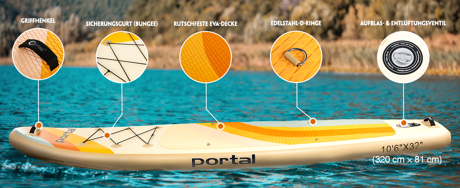 Надувний SUP-борд Portal Stand Up Paddle Board 10'6' (320 см) з аксесуарами: насос, весло, лінія, фініс, сумка, чохол для телефону