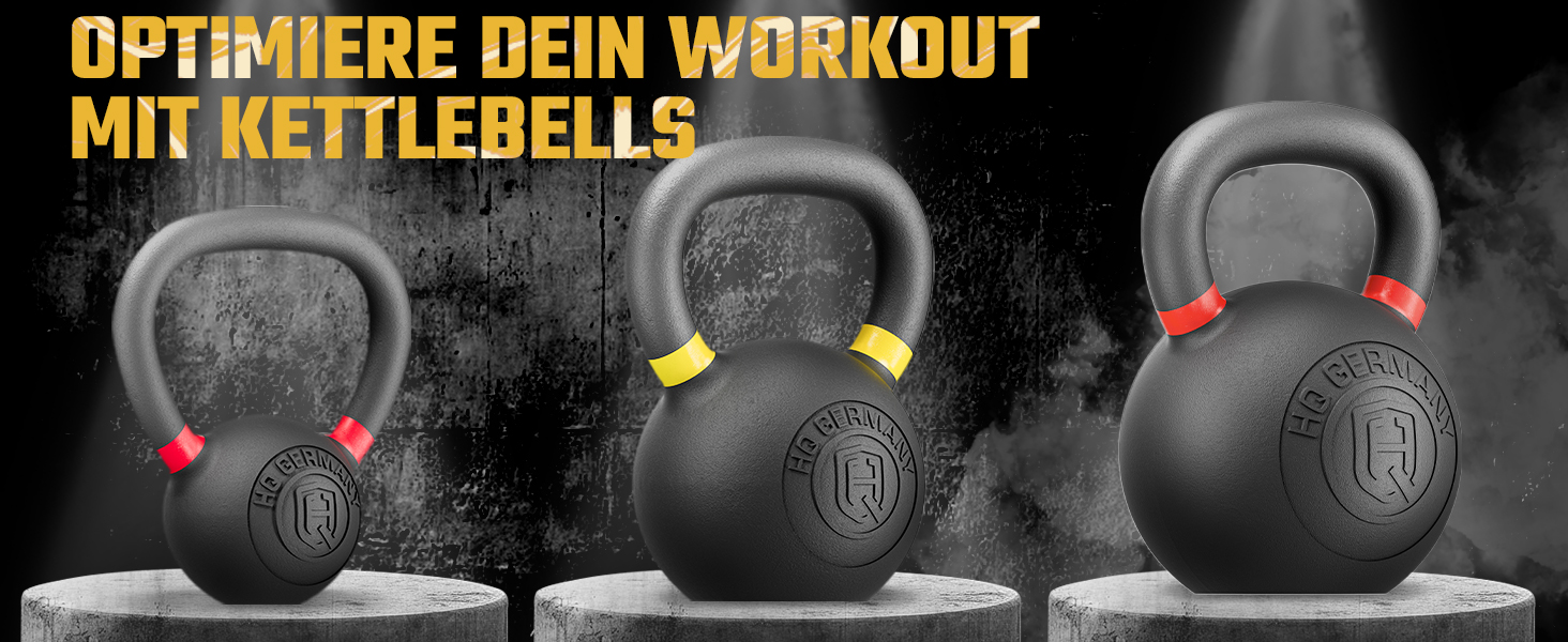 Гантель-гиря HQ Germany® з порошковим покриттям [2-32кг/Набори] - Набір чавунних гирь з точністю ±2% - Кульова гиря, Набір гирь, Преміум гирі з порошковим покриттям 24кг