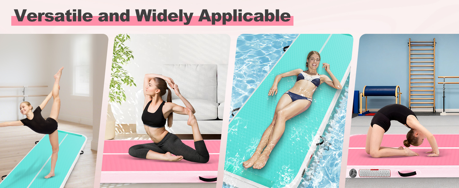 Гімнастичний надувний мат (килимок) 2м/3м/4м/5м/6м, 10см, для фітнесу, йоги, танців, рожевий, з насосом, для дому