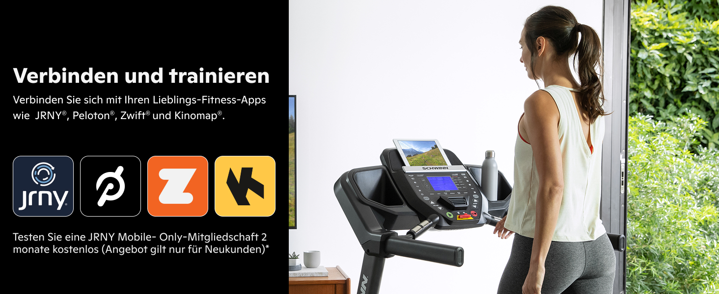 Бігова доріжка Schwinn 510T електрична з Bluetooth: для дому, швидкість до 18 км/год, складний механізм, тиха робота, сумісність з JRNY, Zwift, Kinomap
