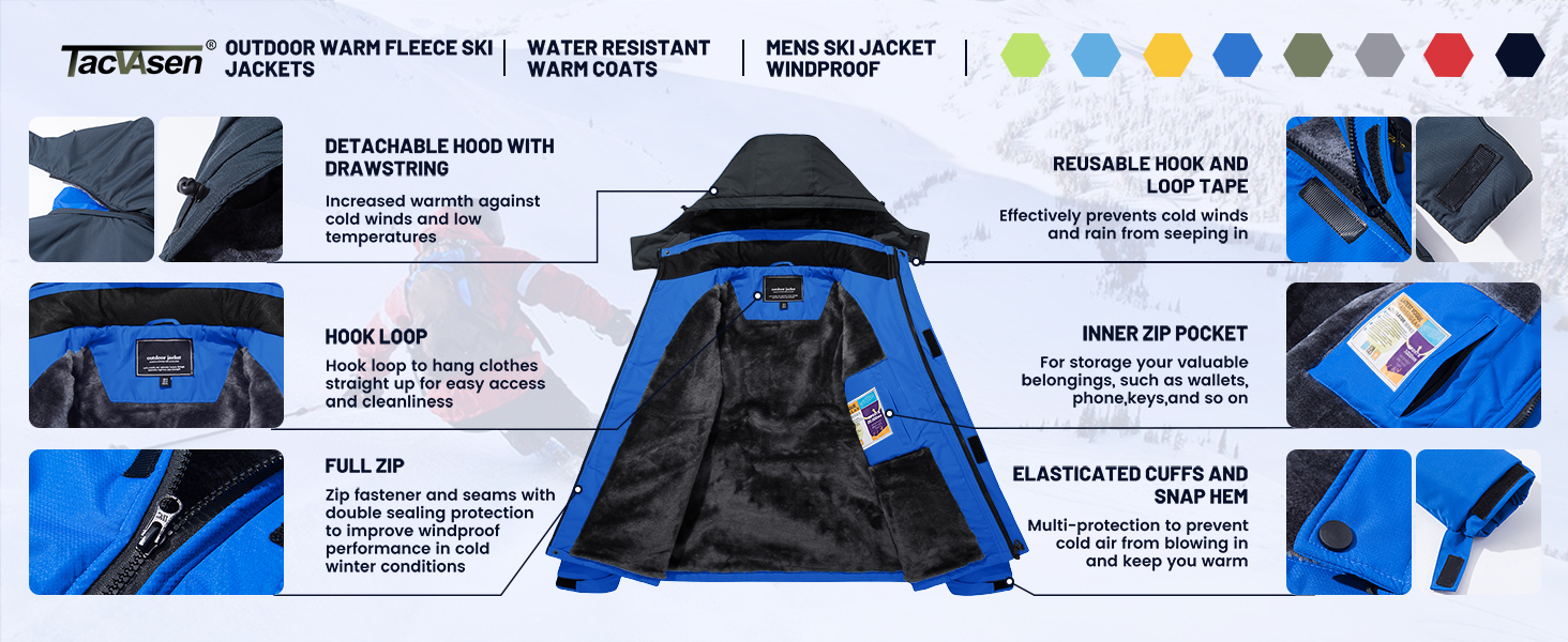 TACVASEN чоловіча зимова водонепроникна вітрозахисна куртка з флісовою підкладкою, теплий сноубордний/гірськолижний костюм з капюшоном, сірий XL