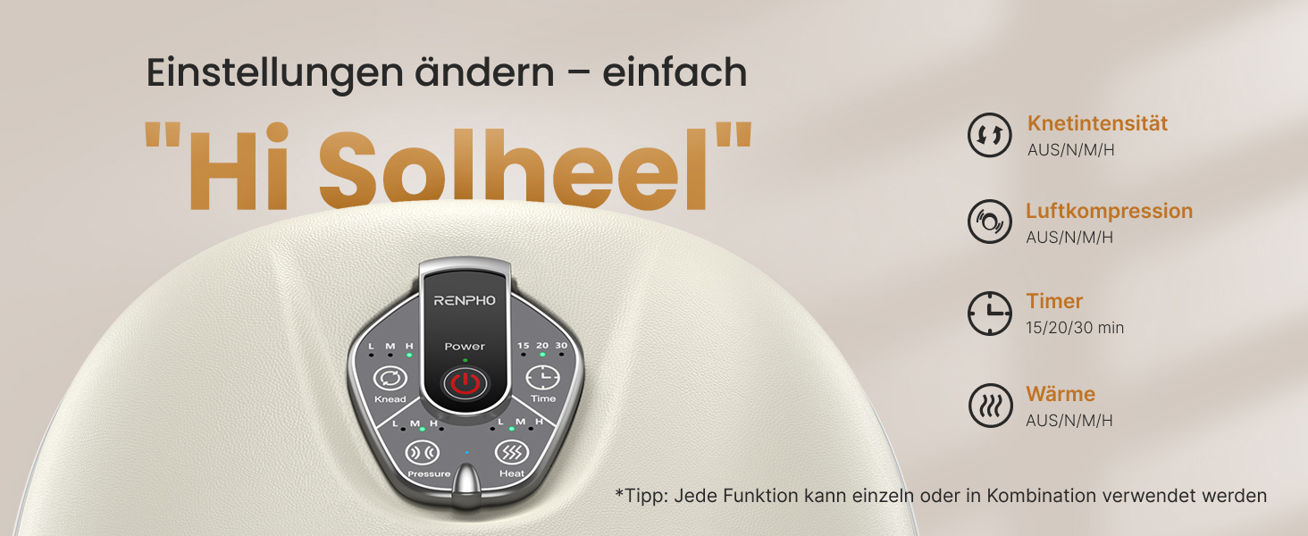 Масажер для ніг RENPHO з підігрівом, Shiatsu масажер для ніг при п'яткової фасції, подарунок на Різдво для жінок та чоловіків, бездротове керування, голосове керування (Новинка), Бежевий