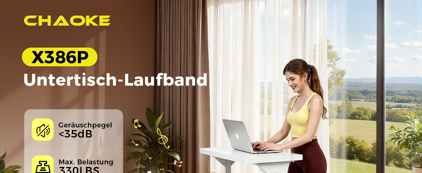 Walking Pad CHAOKE: біговий доріжка для дому з регулюванням швидкості 1-10 км/год, нахилом 9%, потужністю 2.75HP, вбудованими колонками та керуванням через додаток, до 160 кг, чорно-жовта, без встановлення, 2026