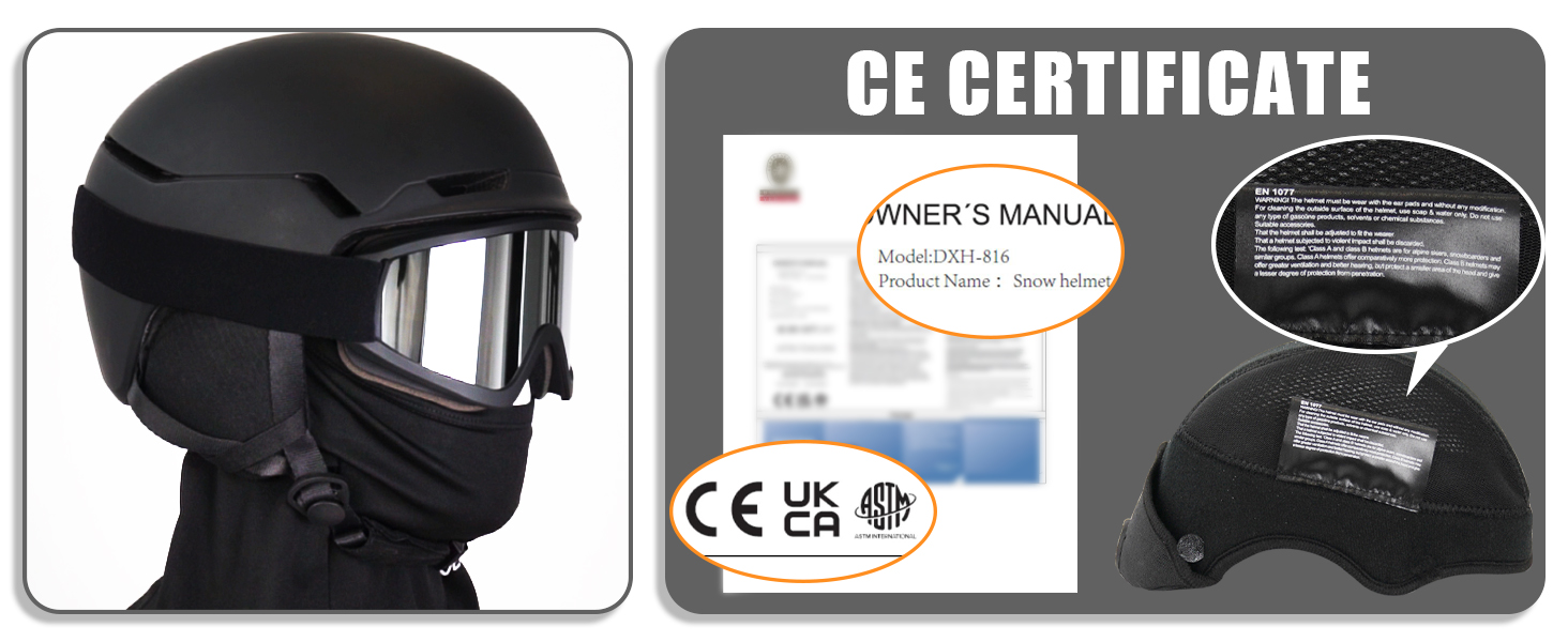 Шолом для сноуборду та гірських лиж з маскою, DXH816. Знімне кріплення, дихаючий, захист від ударів, UV-захист, регульований. Чорний матовий.