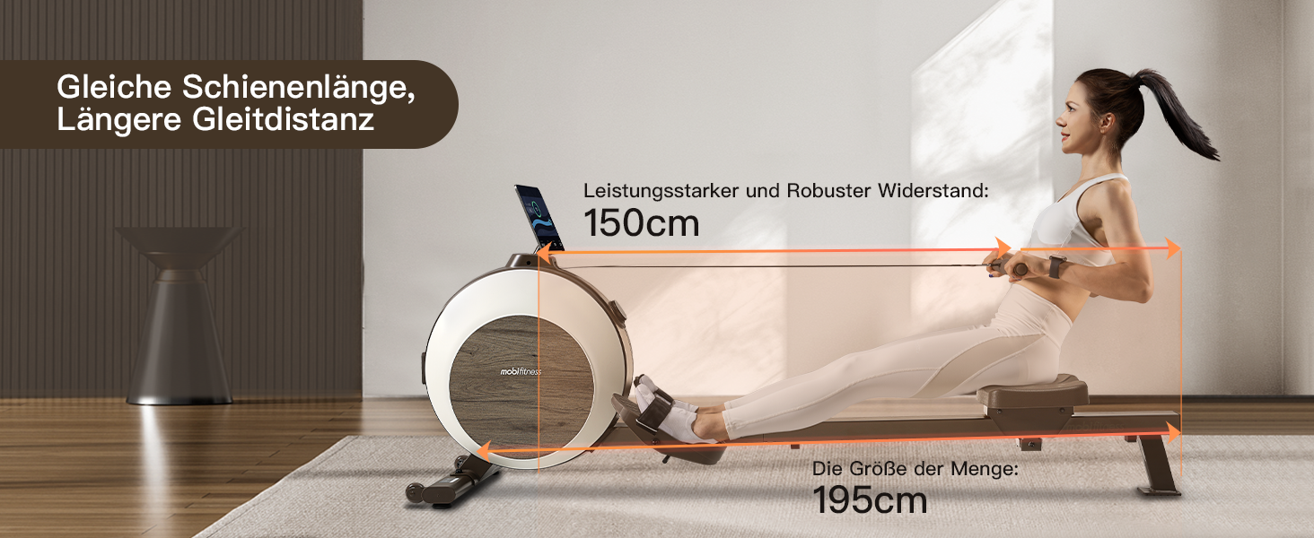 MOBI FITNESS: Горизонтальний тренажер для дому з магнітним опором, 40 рівнів, максимальне навантаження 160 кг, LED-дисплей (сумісний з Apple Watch)