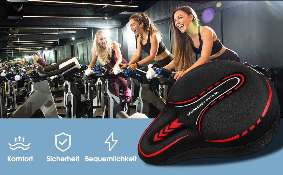 Покриття на сидіння велосипедного сидіння MSDADA з гелевим наповнювачем, Extra Soft Foam, широке, з пам'яті ефекту, для MTB, велотренажера, Peloton, зручне сидіння для жінок, чоловіків, літніх людей (Чорний/Червоний)