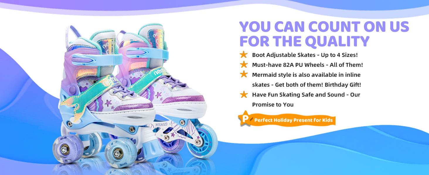 Роликові ковзани NEMONE для дівчаток, розміри 32-36 EU, блакитний/фіолетовий, регульовані, для дому та вулиці