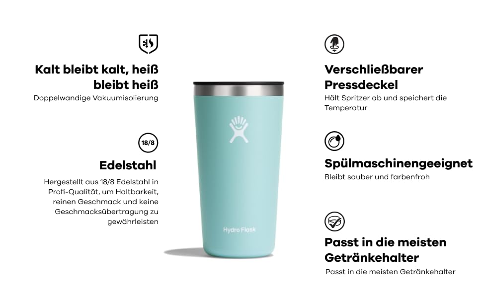 Термочашка HYDRO FLASK 473 мл з кришкою, вакуумна, з нержавіючої сталі, для напоїв гарячих і холодних, герметична, BPA-free, колір Goji