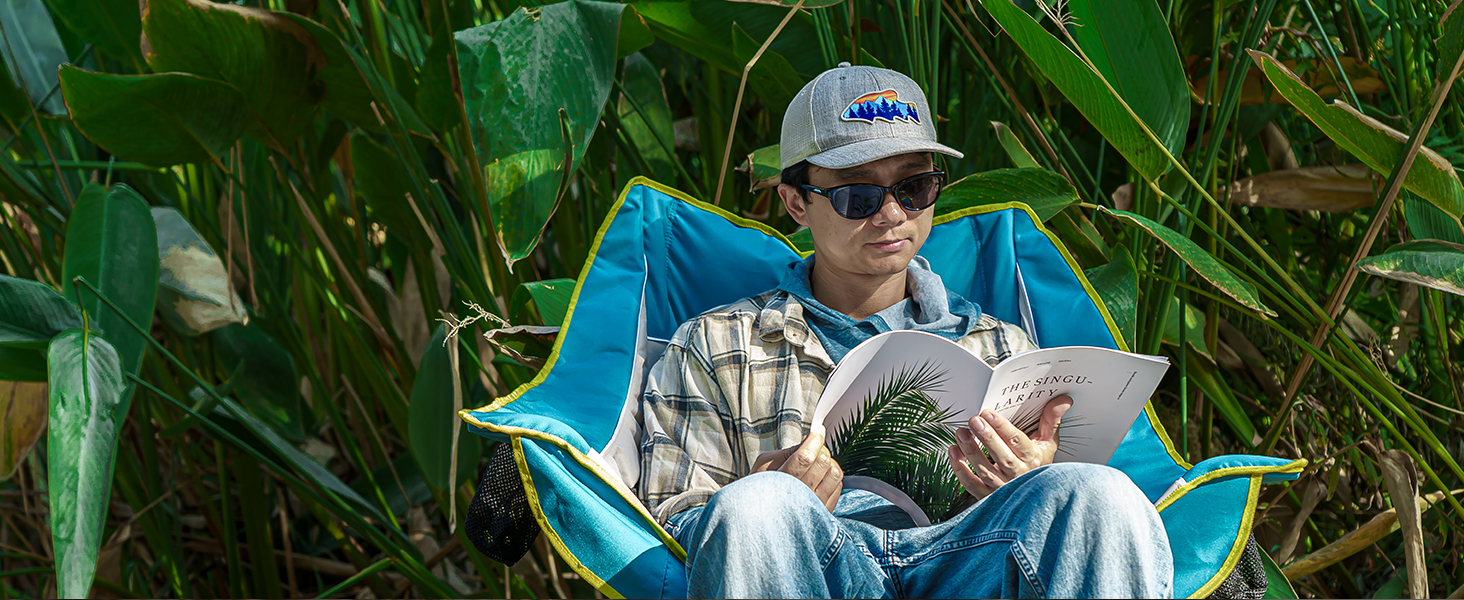 Великий складаний стілець для кемпінгу Thallike, XL, з підлокотниками, для дорослих, блакитний