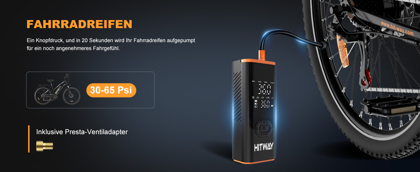 Електрична портативна насосна станція HITWAY 6000mAh, 150PSI, акумуляторний компресор для авто, велосипедів, мотоциклів і м'ячів, з функцією Powerbank