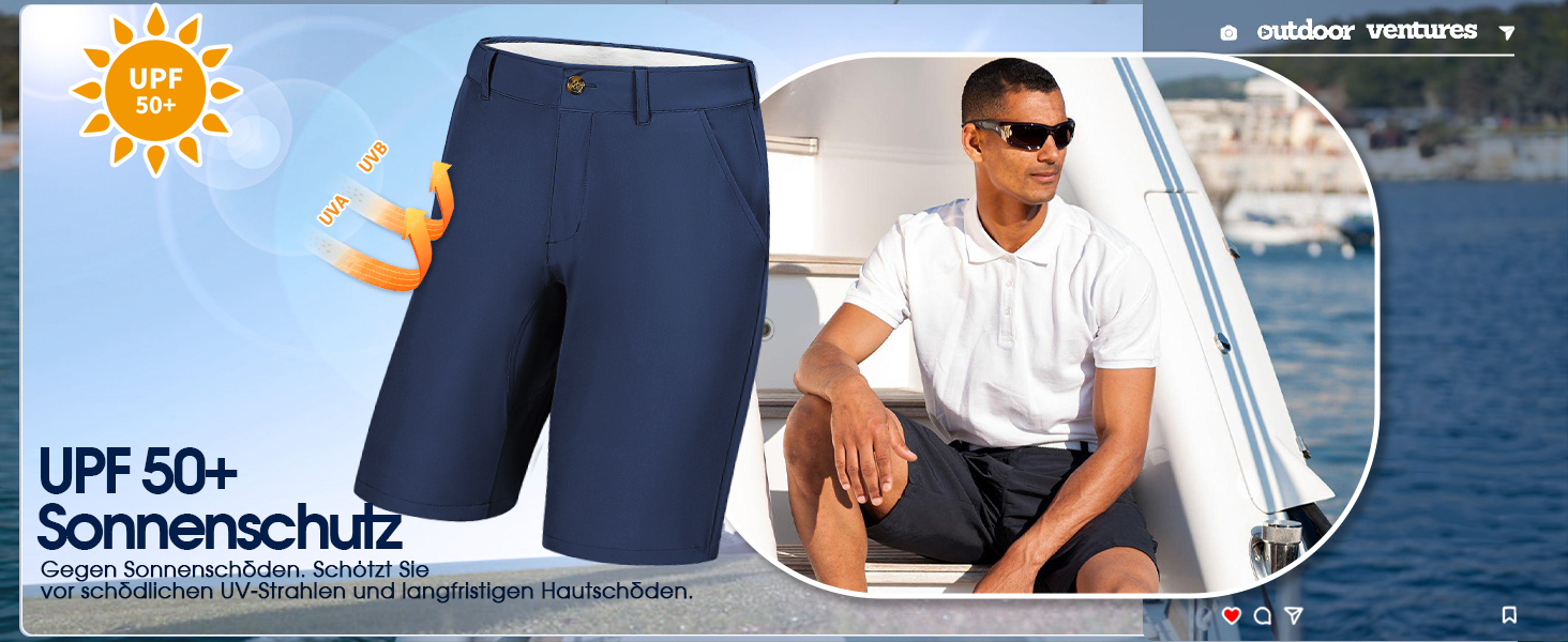Чоловічі шорти для гольфу Outdoor Ventures UPF 50+ Stretch Dry Fit, швидкосохнучі бермуди з кишенями, темно-сині, розмір 32