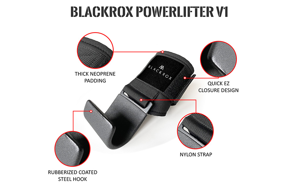 BLACKROX гачки для тяги V1 для пауерліфтингу, бодібілдингу, 2 шт, металеві гачки з м'якою фіксацією на зап'ястя, для важкої атлетики та кросфіту, чорні