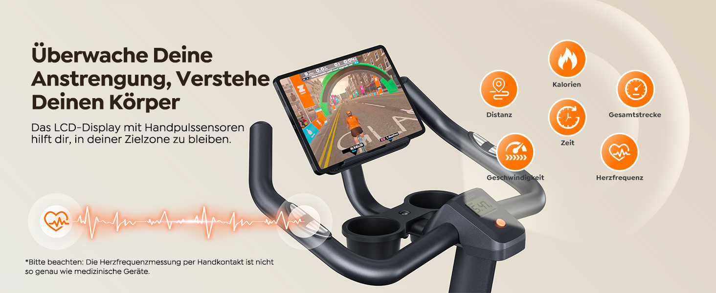 Велотренажер Hometrainer: тихий, ергономічний, з пульсометром та підтримкою для пляшки та гантелей, 160 кг, помаранчевий