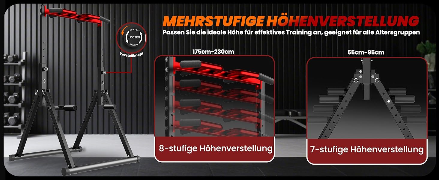 Стойка для підтягувань Klimmzugstange Freistehend - Power Tower для дому, тренажер для силових тренувань, чорний/червоний