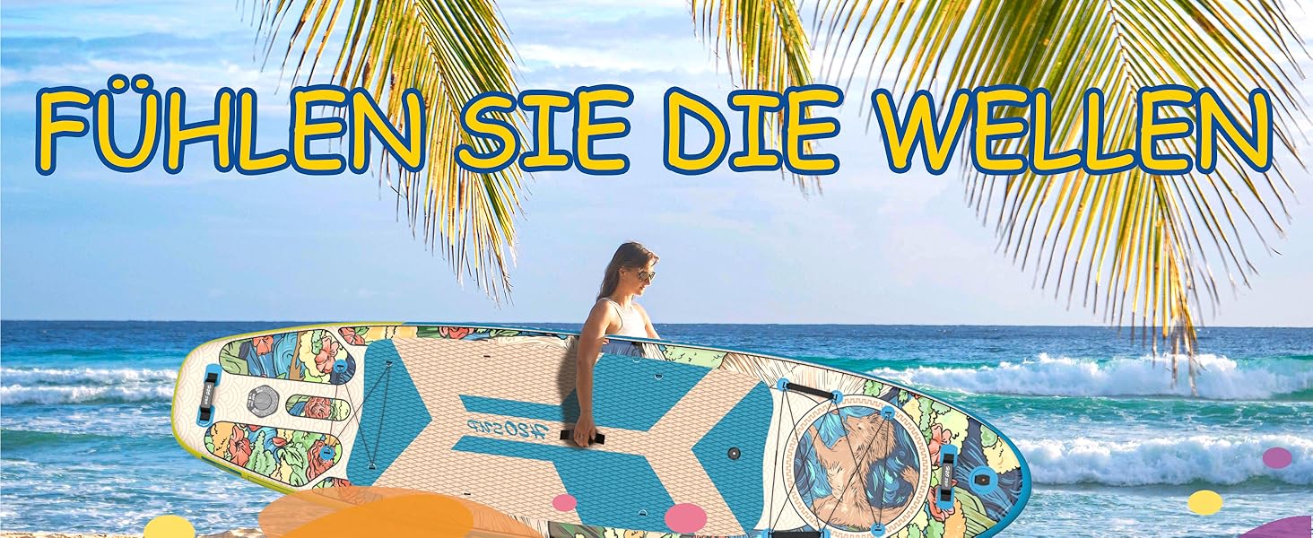 Надувний SUP-борд для Stand Up Paddling 15 см, з рюкзаком, міцний комплект аксесуарів, блакитний